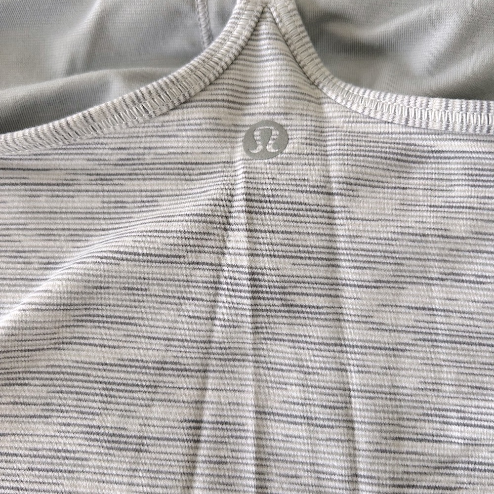 Lululemon Flow Y tank top. Striped grey/white. Built in bra. Size 6. - Picture 2 of 3